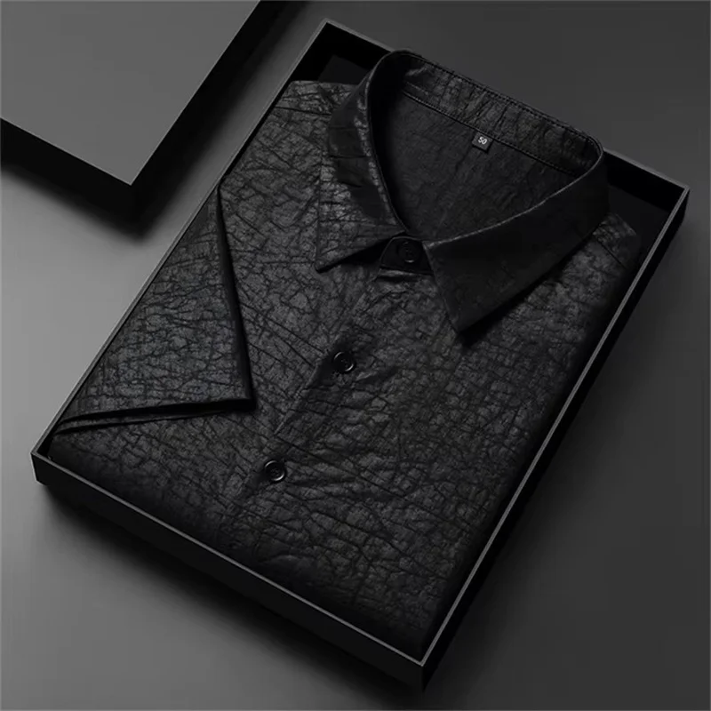 Crack Gambiered Canton Gauze Shirts For Men Short Sleeve Luxury Summer Quality Geniune Silk 100% Skin-Friendly Camisas De Hombre