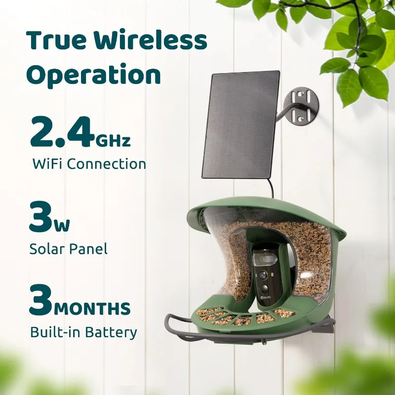 Smart Bird Feeder with Camera, Dual-Lens, Solar-Powered, Wireless Birdwatching