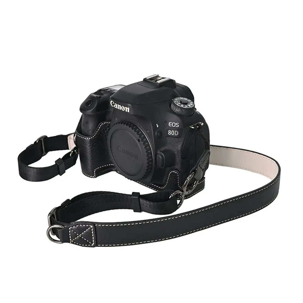 

Camera Half Case PU Leather for Canon EOS 60D 70D 80D 90D Bottom Opening Magnetic Cover With Shoulder Strap
