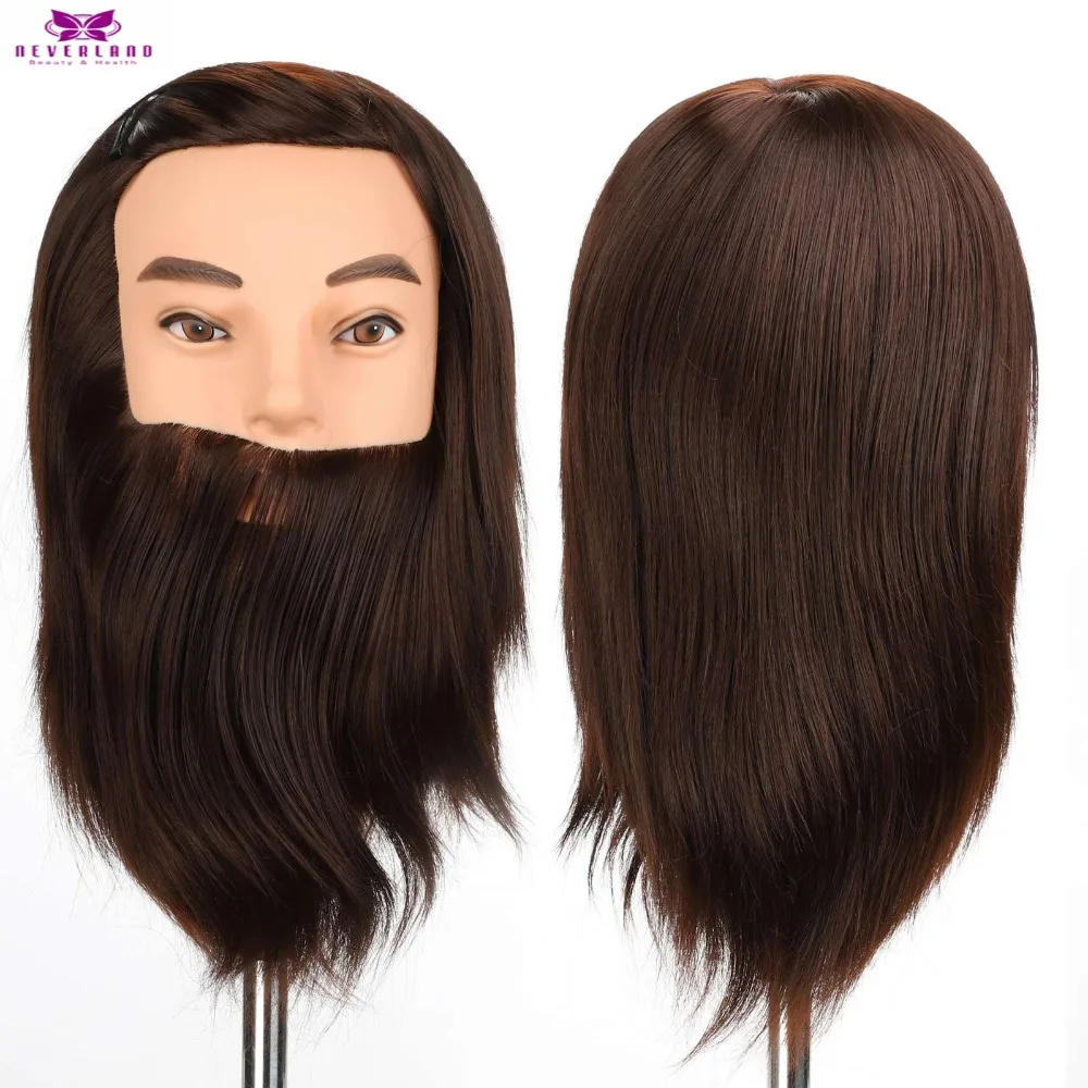 Real Synthetic Hair Male Mannequin Head with Hair Beard for Hairdressers Salon Hairdressing Male Training Heads for Cutting