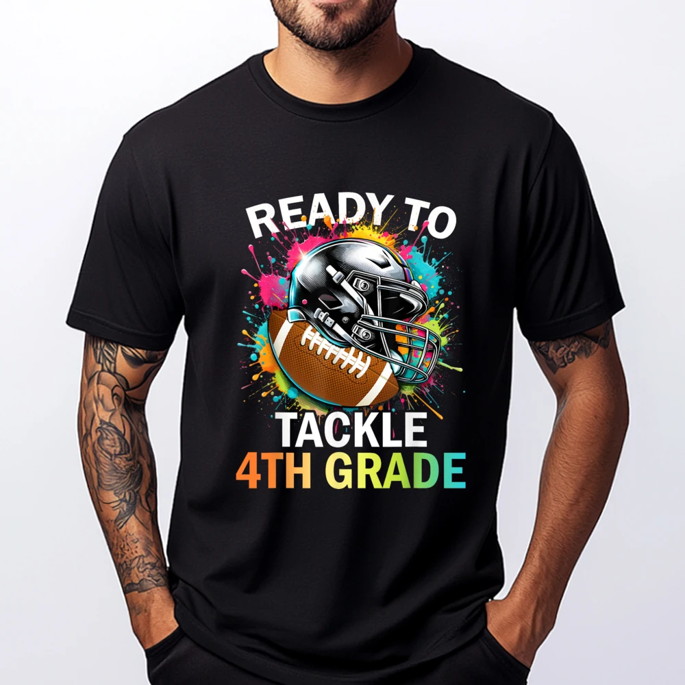 Ready To Tackle 4th Grade Back To School Football Colorful Graphic Tees Men Streetwear Men Group