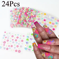 24Pcs Cute Colorful Flower Nail Stickers Summer Kawaii Butterfly Petal Nail Art Decals DIY Manicure 3D Self-adhesive Sliders&7^E