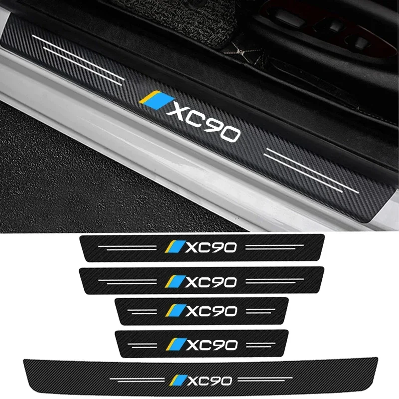 Car Door Sill Threshold Carbon Fiber Leather Trunk Bumper Guard Stickers for Volvo XC90 B5 B6 2020 2021 2022 2023 Accessories