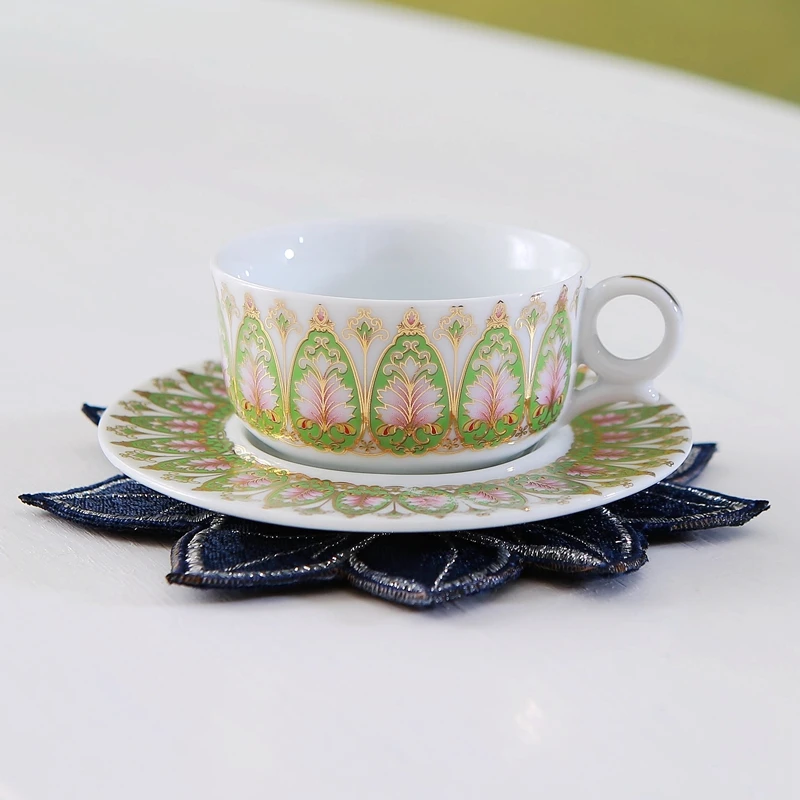 Italian style light luxury ceramic gilded floral espresso cup, plate, afternoon tea cup, exquisite luxury