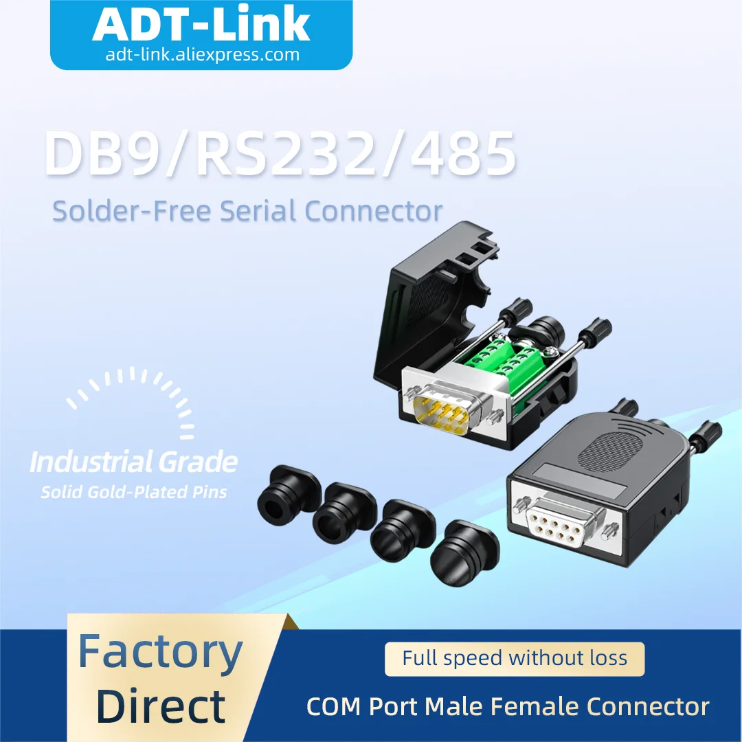 9Pin DB9 Solderless Terminal Connector RS232 RS485 COM Port Male Female Free Soldering Serial Adapter for PLC Communication
