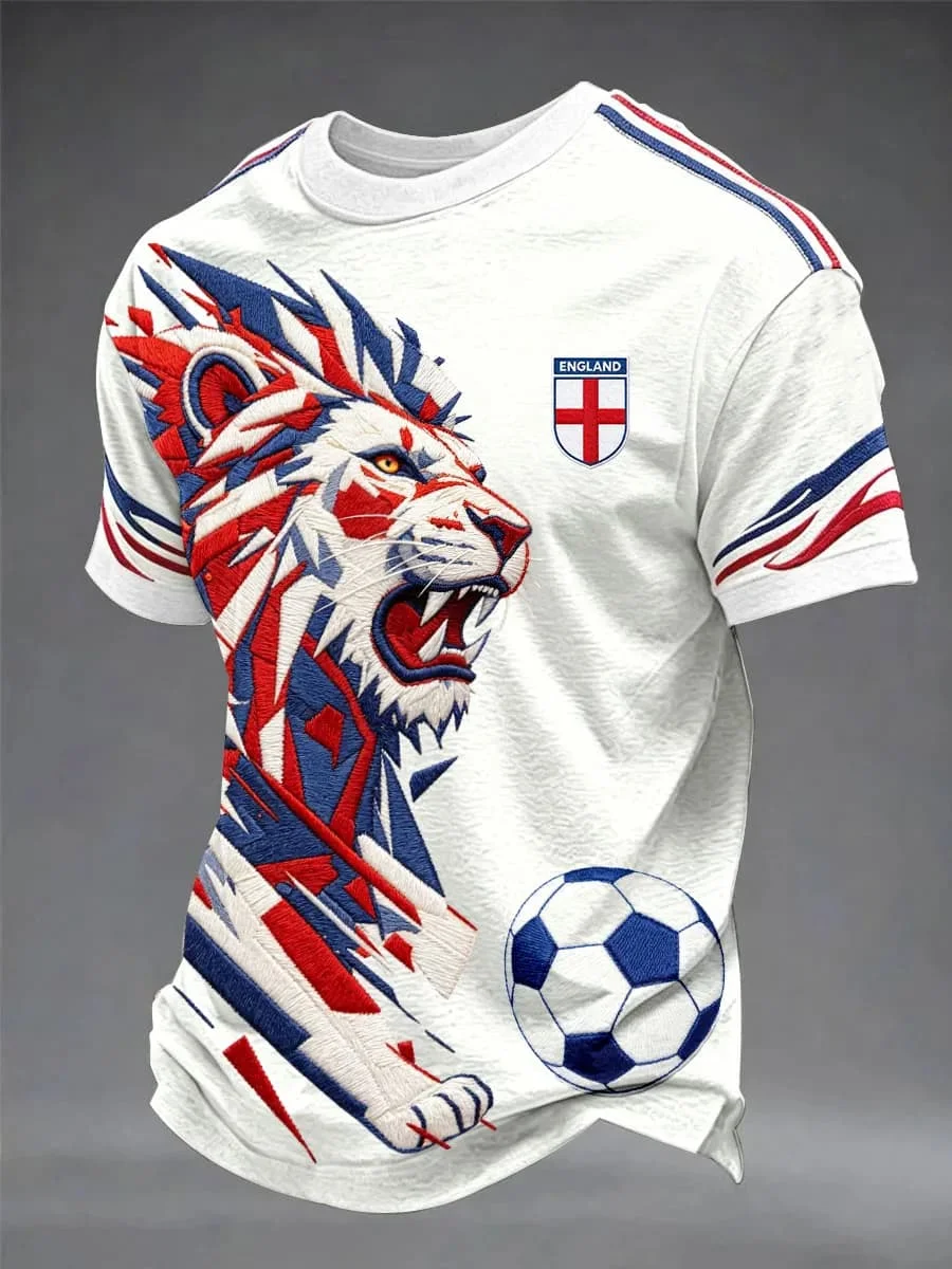 2026 Men England Football Jersey Crew Neck Short Sleeve Crack Breakthrough Lion Head Claw Grab Soccer Ball Fan Sports T-shirt