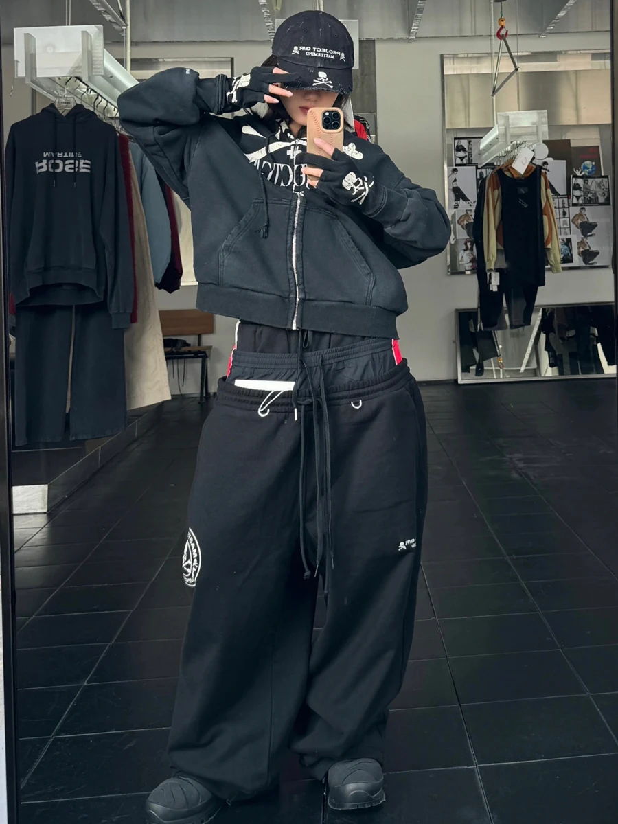 

Высококачественные мужские спортивные брюки Ailz Project с вышивкой в виде черепа и букв, модные, прямого кроя, длинные