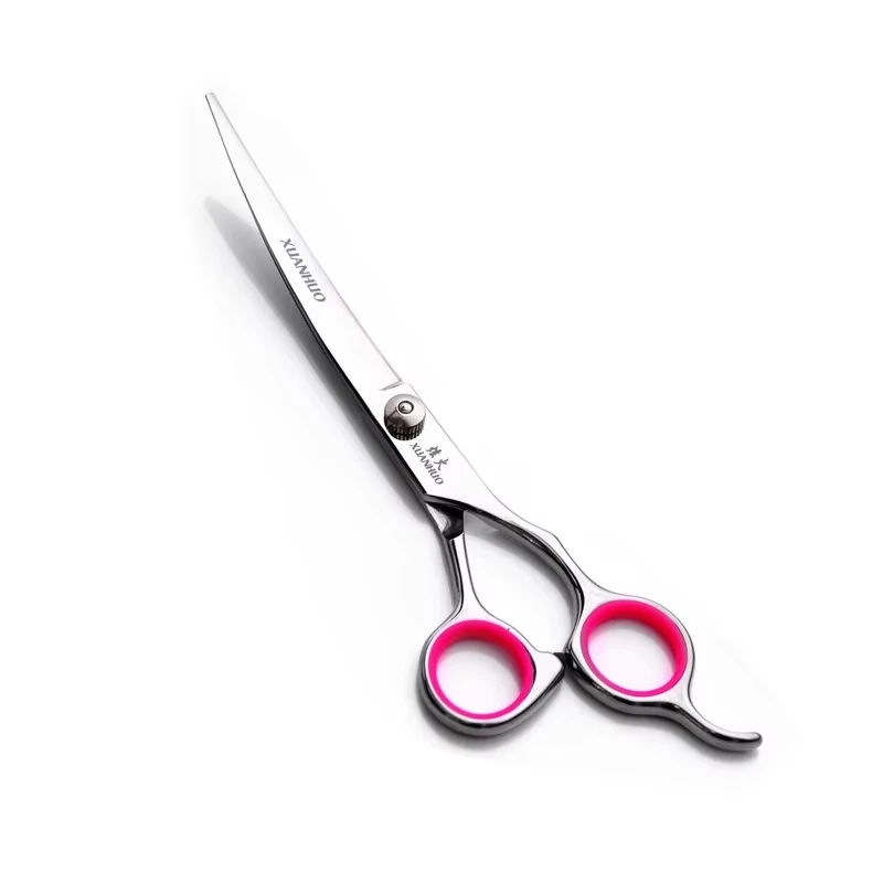 Grooming Scissors for Dogs Cats 7 Inch Flat Cut Safety Round Tip Curved Blade Scissor Sharp Hairdressing Pet Cough Scissors