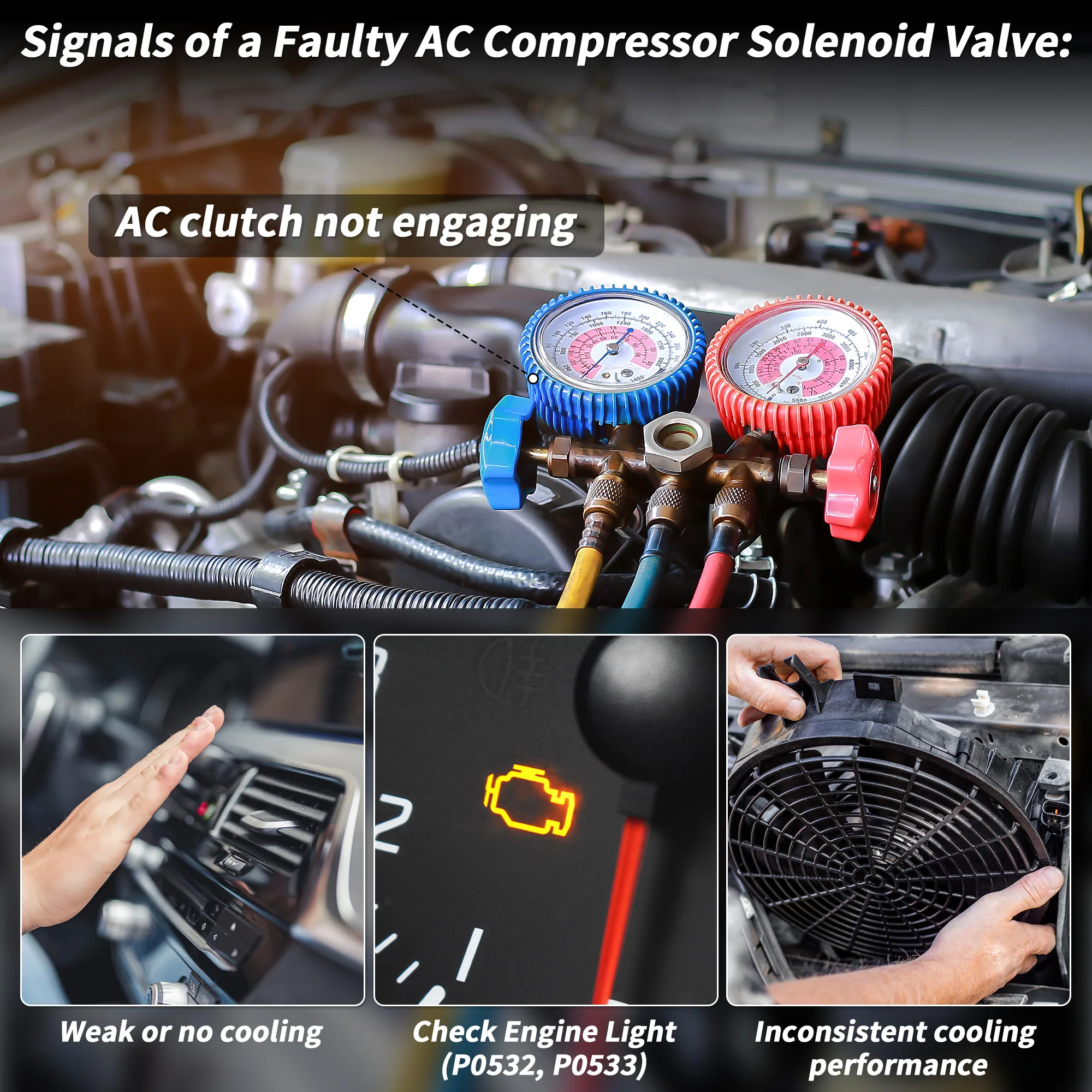 โซลินอยด์วาล์วควบคุมคอมเพรสเซอร์แอร์ UXCELL สำหรับ 6SEU16C/6SEU14C สำหรับรถยนต์โตโยต้าและไซออน