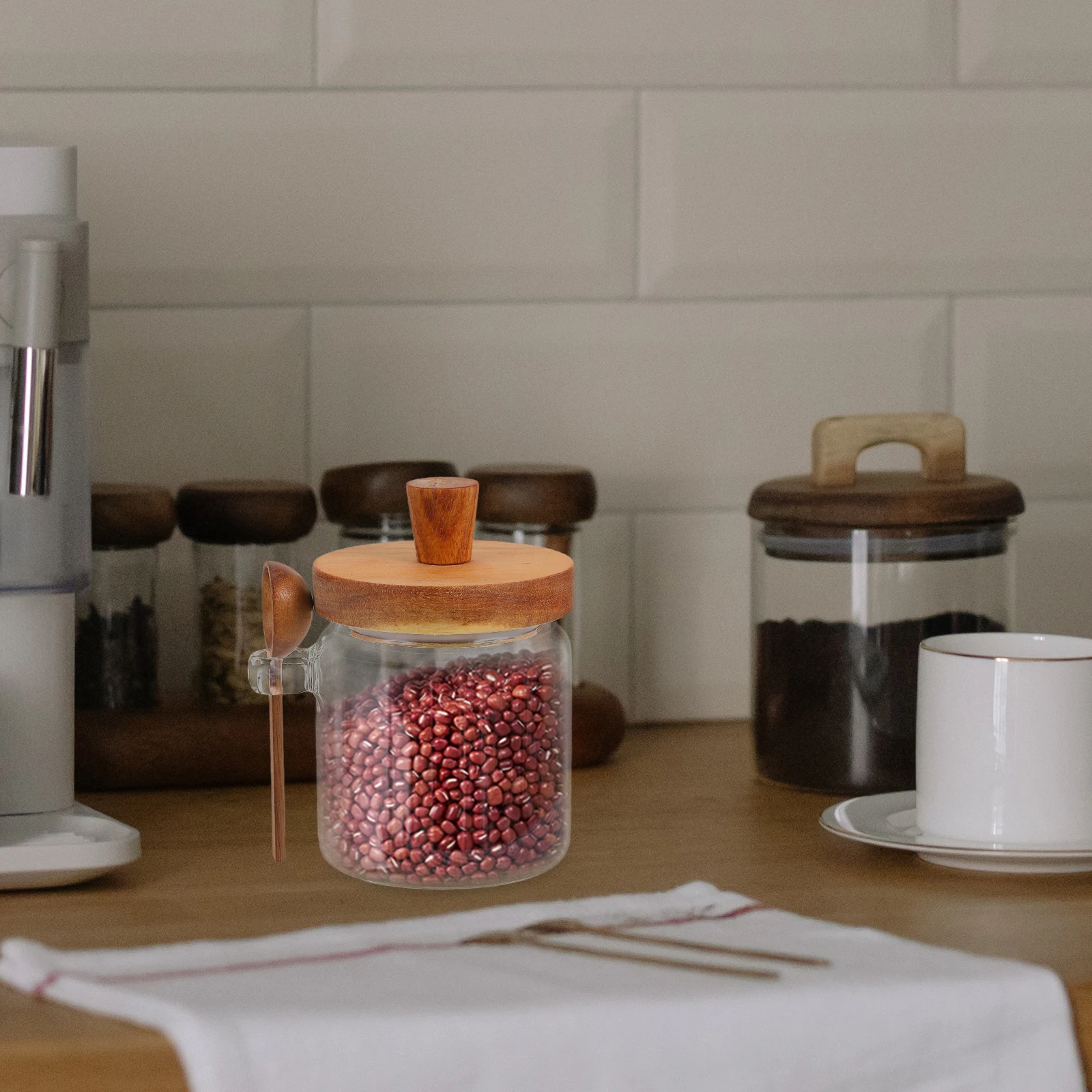 

Pot Glass Jar Wooden Lid Honey Storage Container Dispenser Easy Clean Kitchen Decor Delicate Honey Server Jar Dipper Stick