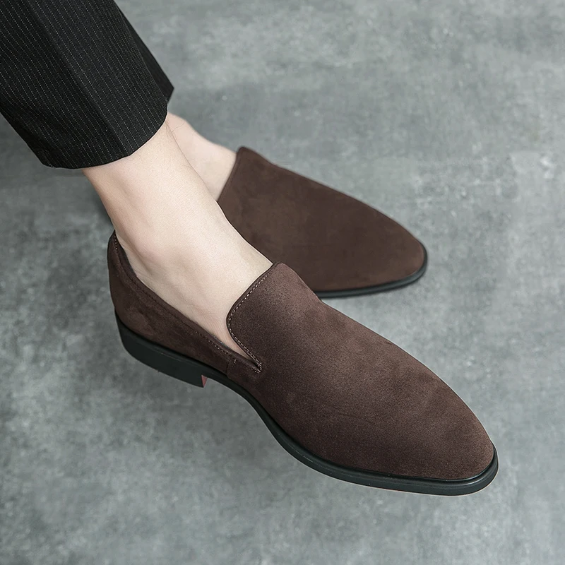 Business Office Dress Shoes for Man Brown Nightclub Party Loafers Man Spring Italian Luxury Designer Brand Suede Leather