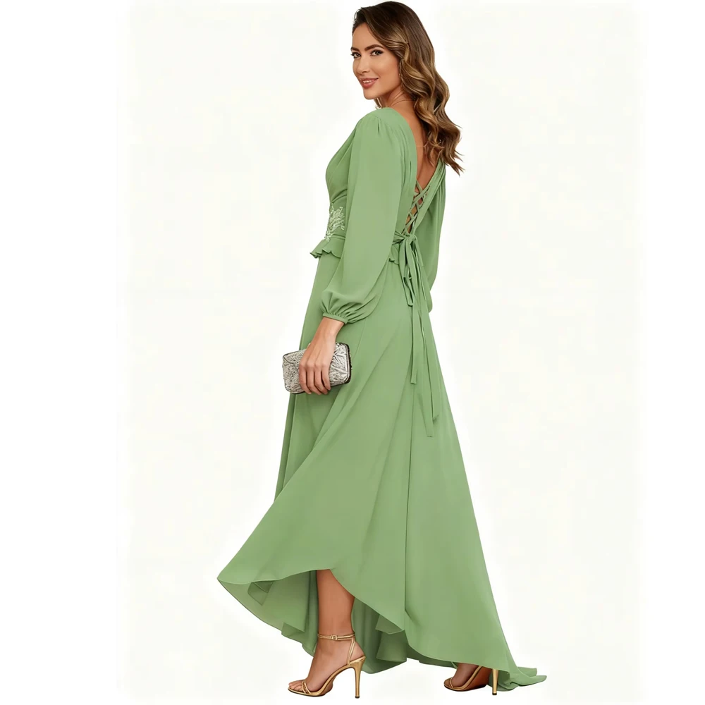 Robes mère de la mariée personnalisées en dentelle pour femmes, manches longues, col en V, robes de soirée de mariage formelles