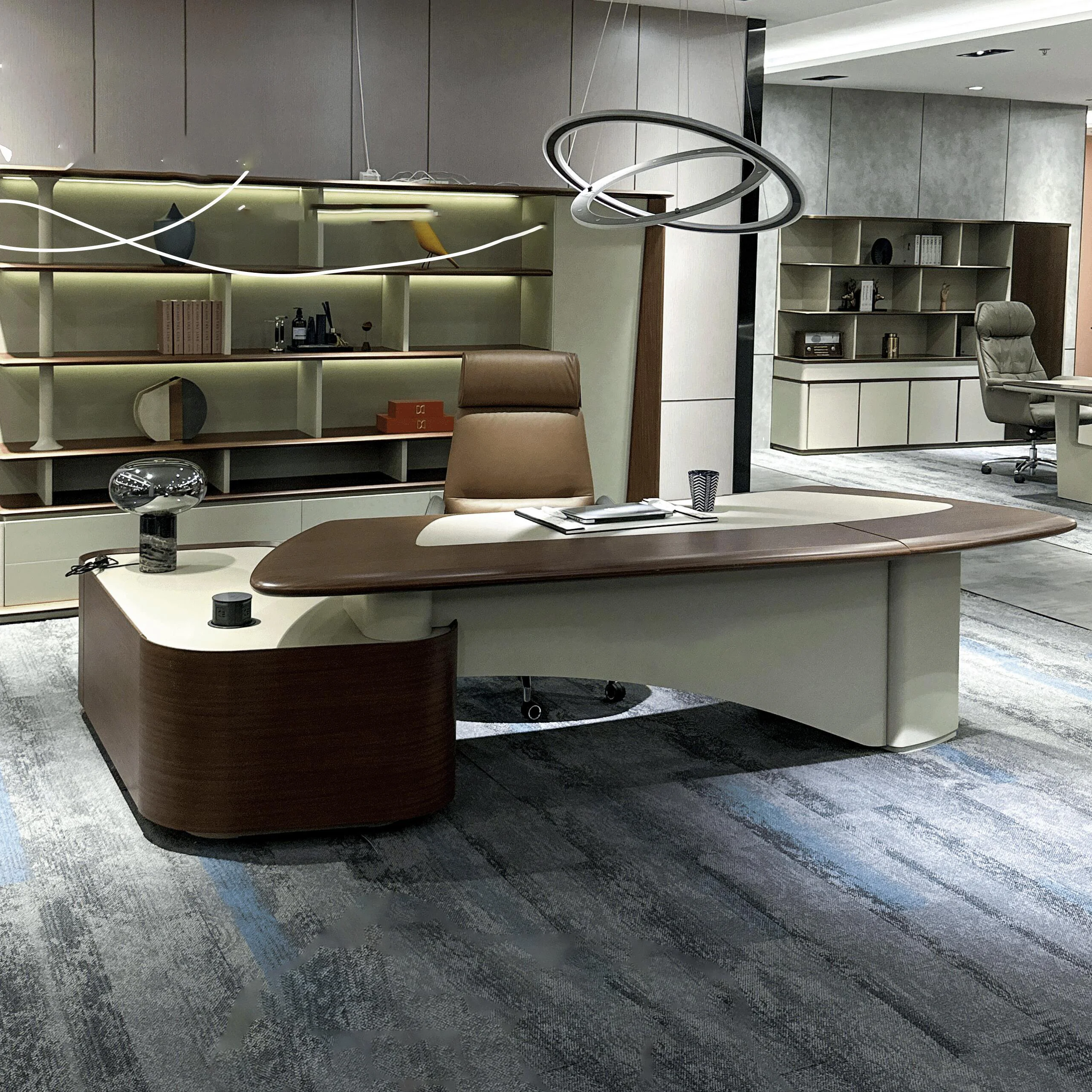 Light luxury high-end with side table Solid wood boss desk