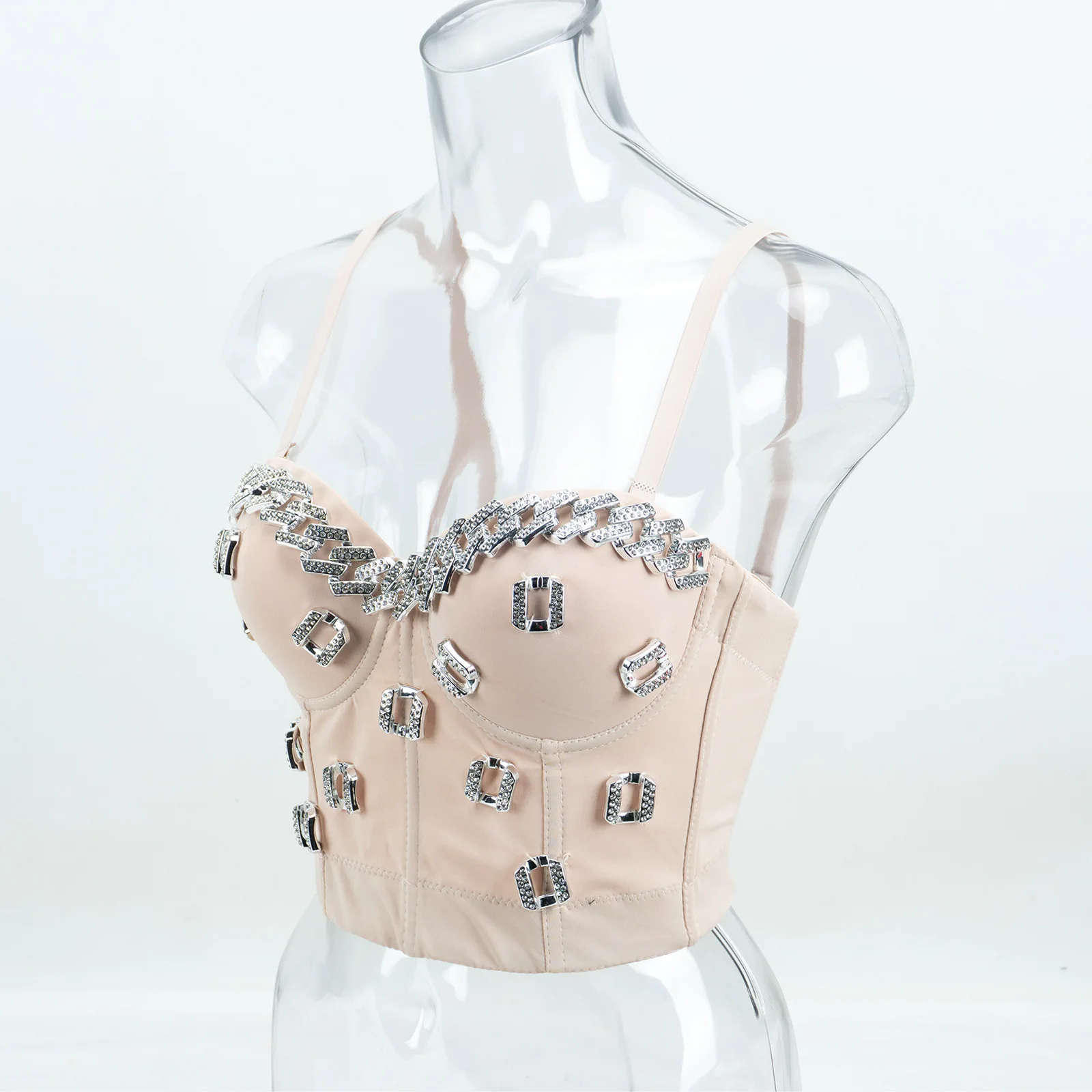 S959 Sweet Memory Girl Stage Chinese Folk Dance Strapless Corset Camisole Tight Fitting Elastic Top with Diamonds Clothes