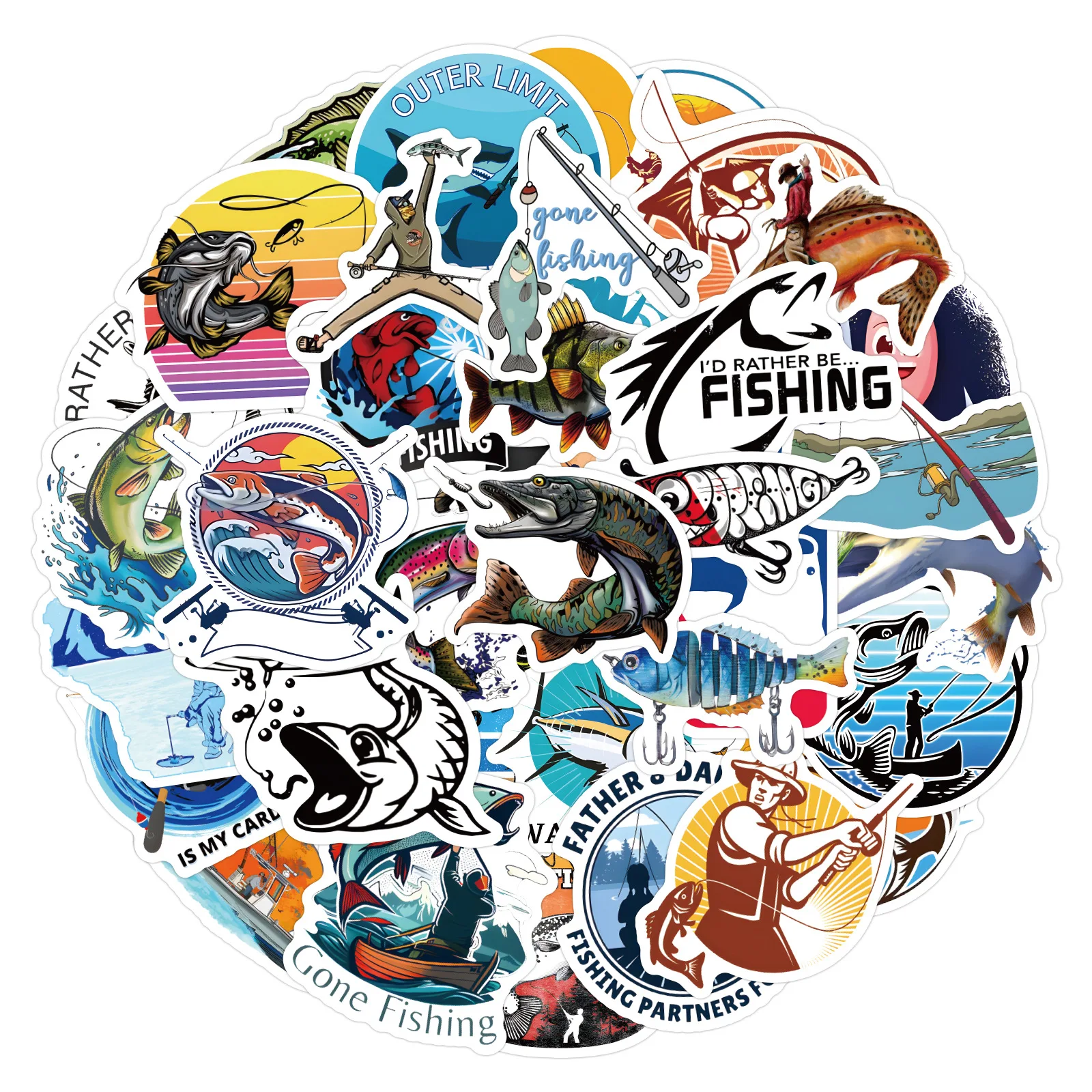 60PCS Fishing Graffiti Stickers Interesting Fishing Activity Cartoon Decal DIY Luggage Phone Guitar Scrapbook Classic Kid Toys