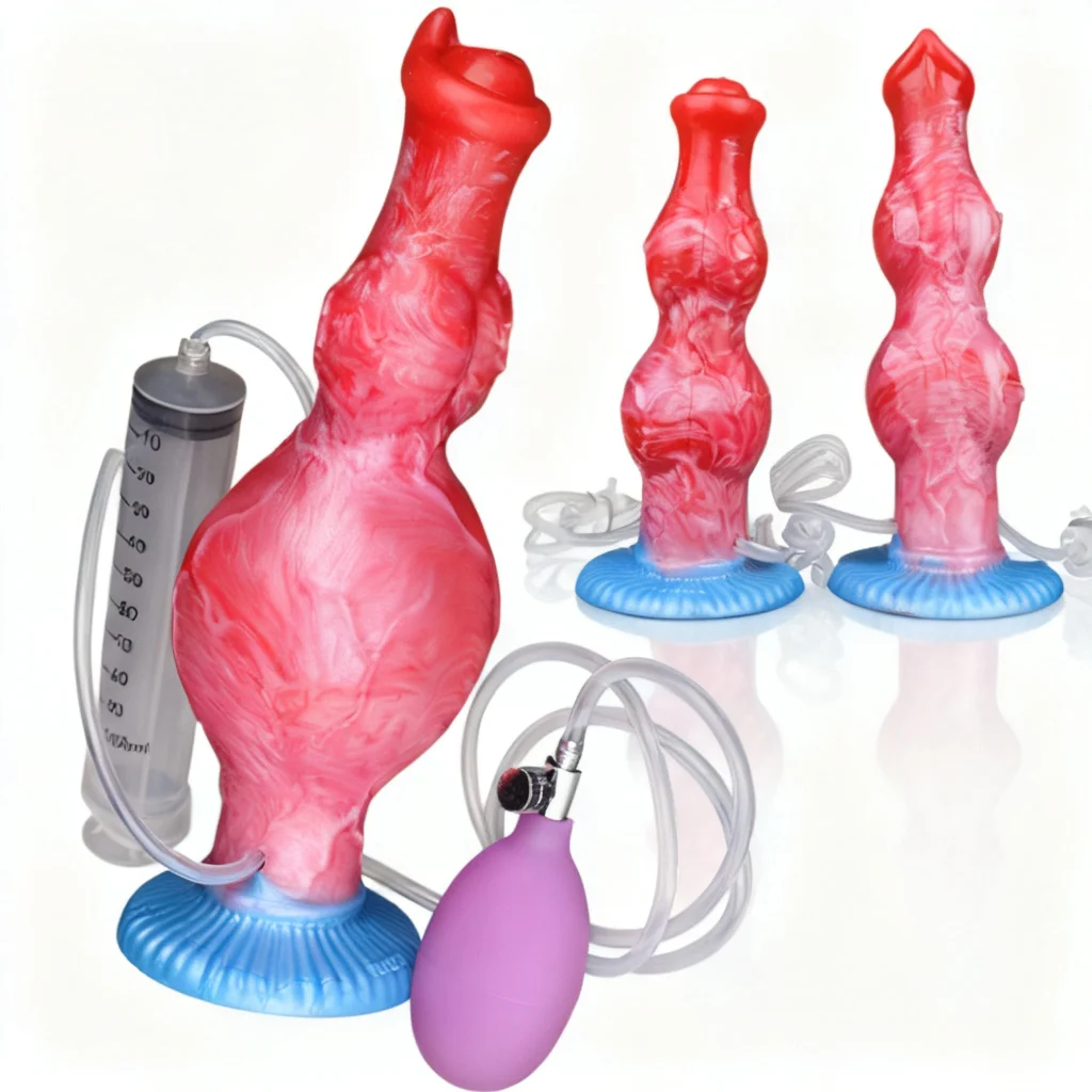 ELKKOST Red Fantasy Dog Knot Ejaculate Dildo Multi Styles  Silicone Inflatable Horse Squirting Penis with Suction Cup Sex Toys