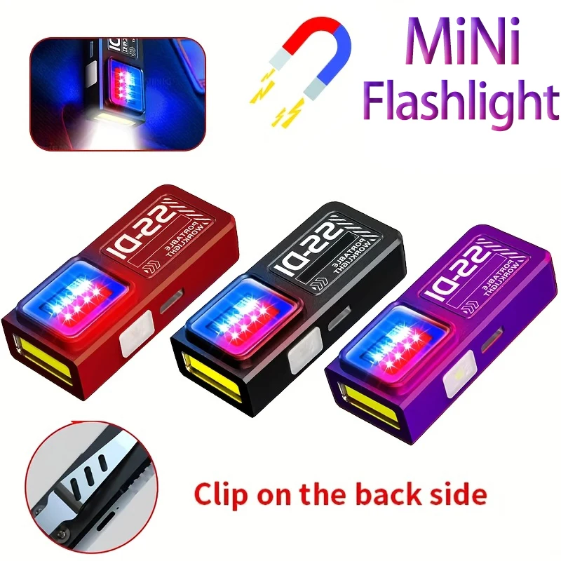 Mini COB LED Flashlight Rechargeable Portable EDC Torch USB C Pocket Lantern Flood Work Light with Clip Magnet For Emergency