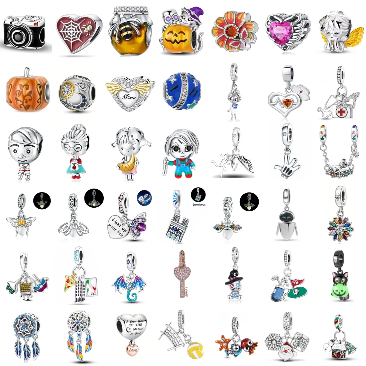 Hot Selling 925 Silver Camera, Honey Pot, Luminous Firefly Pendant Suitable for European Original Bracelet Diy Exquisite Jewelry