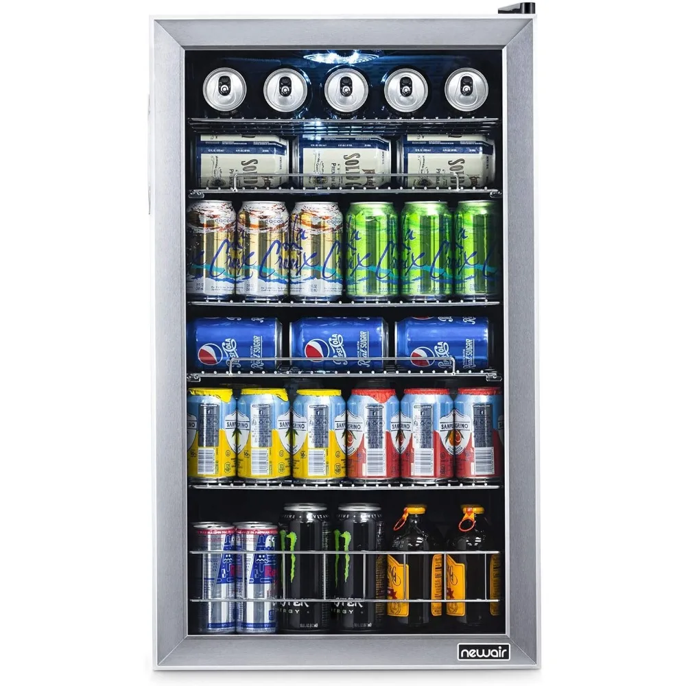 Beverage Refrigerator Cooler 126 Cans Free Standing with Right Hinge Glass Door | Mini Fridge Beverage Organizer Perfect