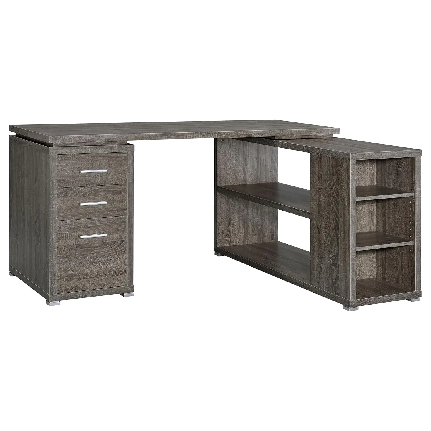 

3-Drawer Wood L-Shaped Computer Desk with Open Shelves Home Office Weathered Grey, Customized