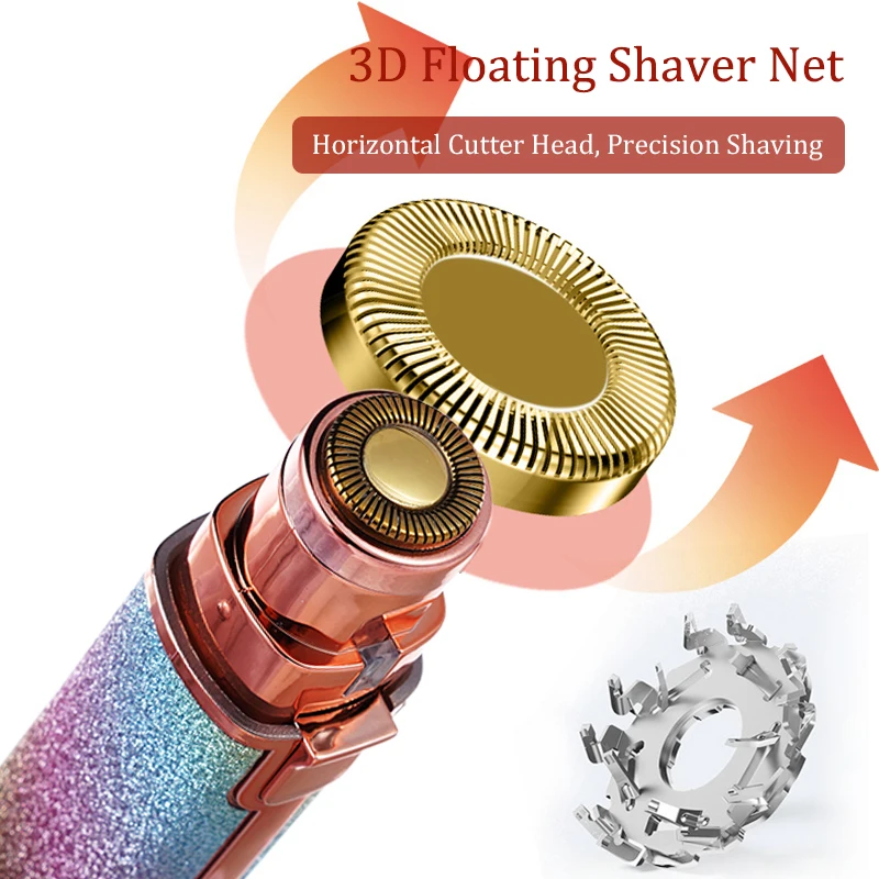 เครื่องกำจัดขนคิ้วไฟฟ้าแบบ2 in 1สำหรับผู้หญิงเครื่องกำจัดขนแบบไม่เจ็บที่โกนขนมีมีดโกนขนาดเล็กพกพาสำหรับกำจัดขนบนใบหน้า