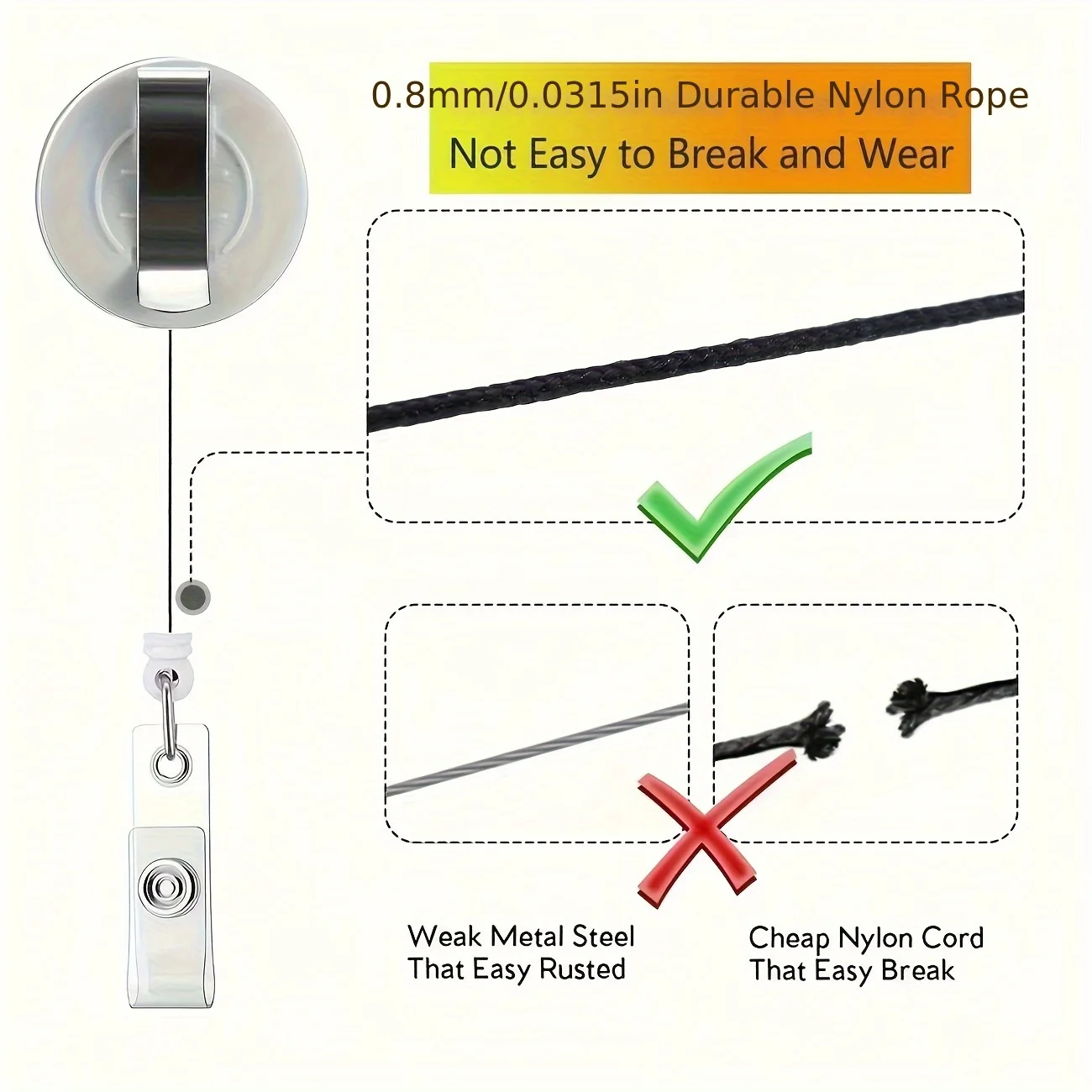 Porte-badge d'identification rétractable, bobine d'infirmière, acrylique brillant, badge rétractable
