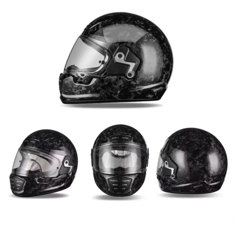 High strength and lightweight carbon fiber bubble lens full face helmet, For Retro Cruising Motorcycle Racing Protective Helmet