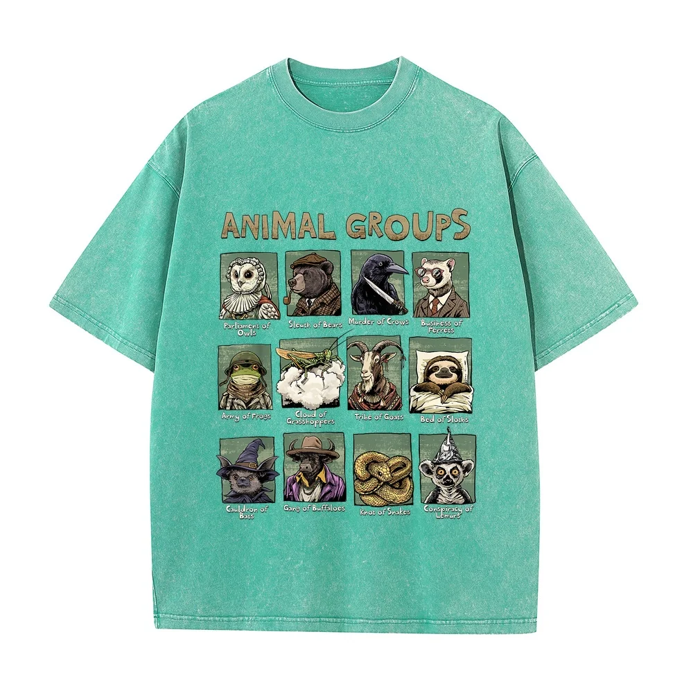 Animal Groups Unveiled Educational Wildlife Design T-Shirt Y2k Man Printed Shirt Oversize T-Shirts Women Casual T Pet Owner