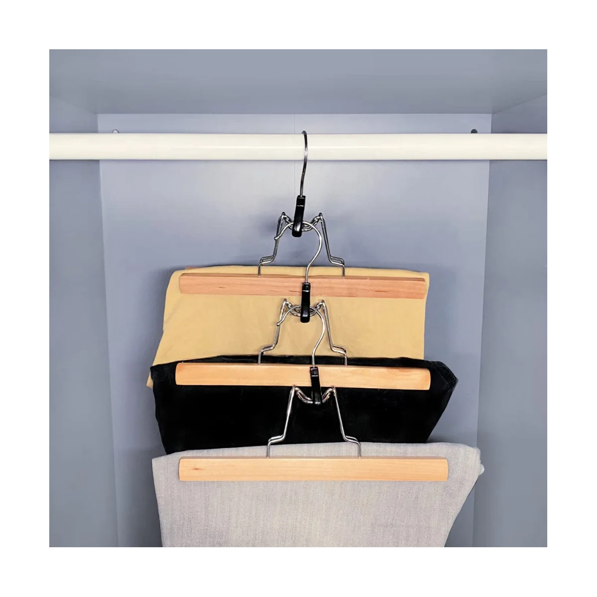 8 Pack Home Pants Rack, Wooden Stretcher, Clamping Hanger, Non-Slip, with Swivel Hook, Bedroom Clothes Organizer