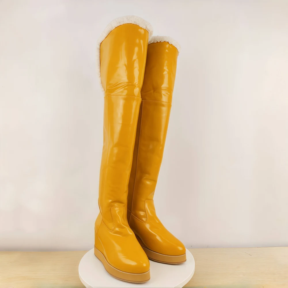 منصة الموضة عالية الكعب إسفين فوق الركبة عالية الفخذ أحذية عالية أحذية النساء Zapatos Mujer