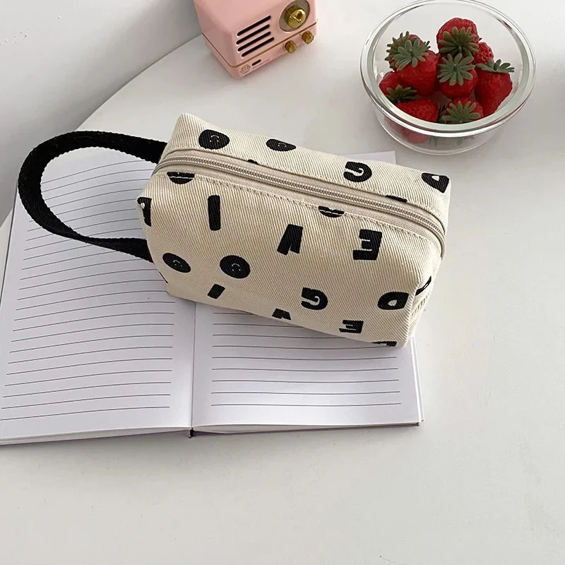 Buchstaben Drucken Frauen Leinwand Kosmetik Taschen Baumwolle Tuch Make-Up Tasche Tasche Kleine Handtasche Kupplung Reise Veranstalter Fall Für Mädchen – Detail 4