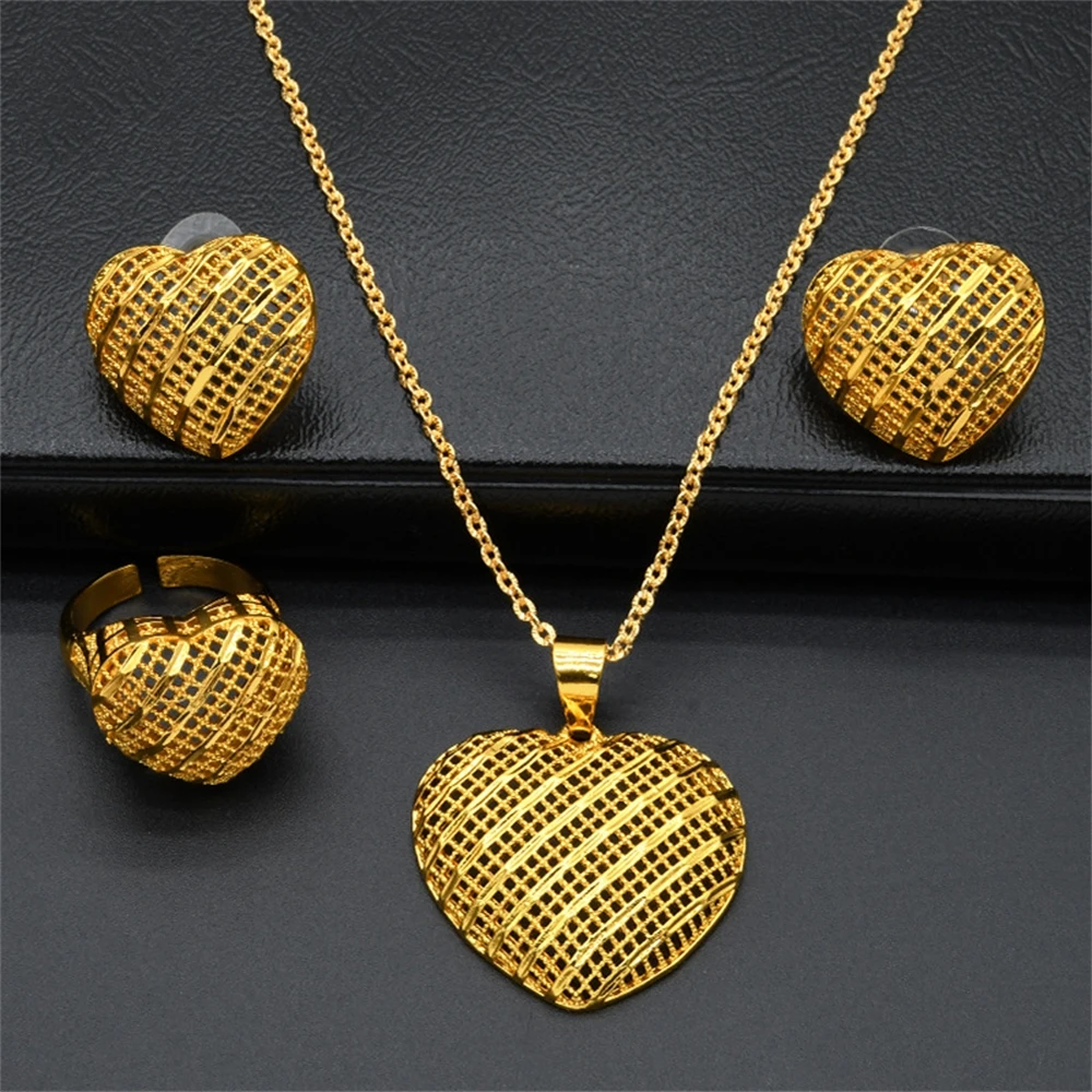 

ESALE Hot selling Dubai 24K gold-plated necklace earrings rings jewelry sets Italian women's wedding banquet party gifts