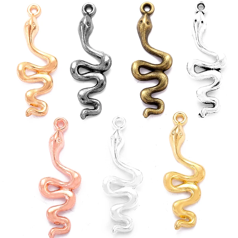 NEW 25pcs 28x10mm 7 colors Plated Snake Charms Animals Pendants For Diy Earrings necklace Making Materials Accessories