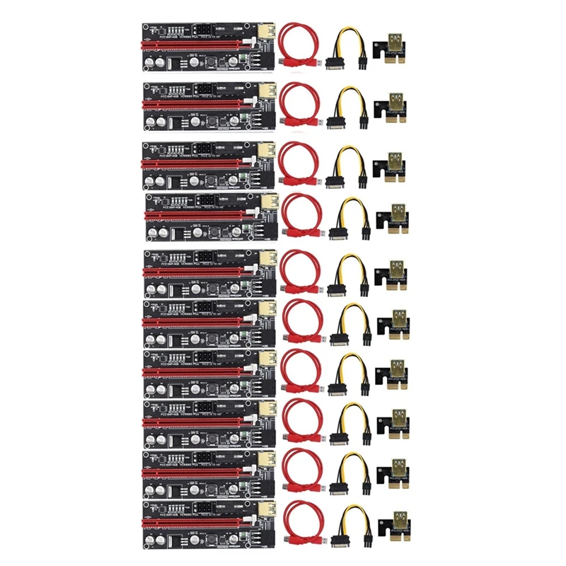 PCI-E Riser VER009S Plus GPU การ์ด PCIE PCI E X16 To X1PCI Express อะแดปเตอร์การ์ด 6Pin To SATA USB3.0 พร้อมไฟ LED