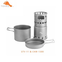 TOAKS Titanium CKW-1300 & STV-11 Combo Set Camping Equipment Cookware and Wood Stove POT 1300ml Outdoor Hiking Ultralight
