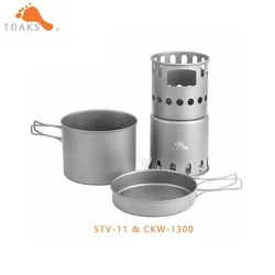 TOAKS Titanium CKW-1300 & STV-11 Combo Set Camping Equipment Cookware and Wood Stove POT 1300ml Outdoor Hiking Ultralight