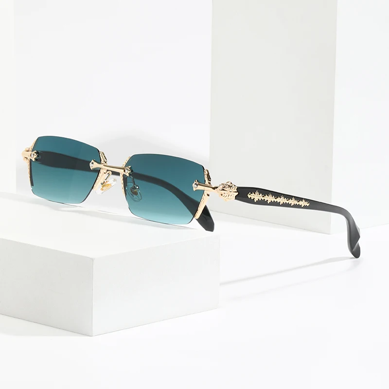 Rimless Sunglasses  Metal Decor UV Protection Sun Glasses, HD Lens Fashion Frameless Shades, Vintage Street Style Eyewear
