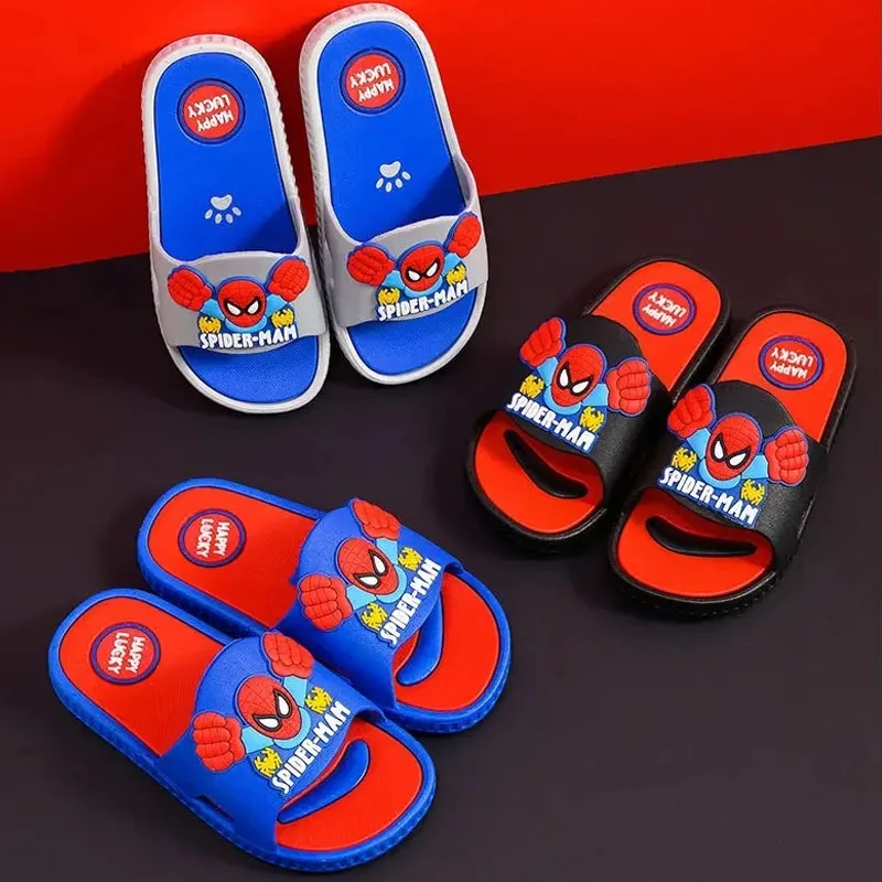 Disney New Summer Children\'s Slippers Cartoon Spider-Man Boys Sandals Anti-slip Kids Toddler Indoor Household Soft Sole Shoes