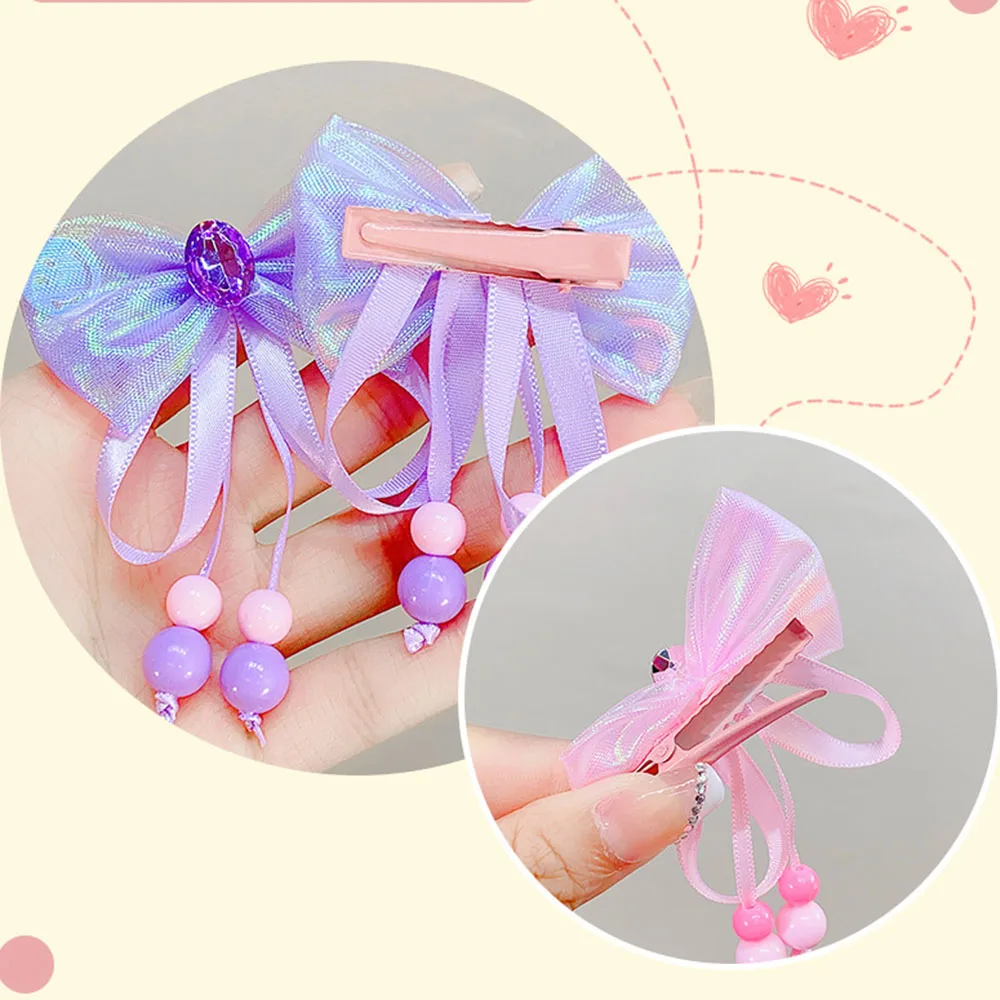 2Pcs/Set Hair Clips For Baby Girl Butterfly Ribbon Hairpins Princess Colorful Small Girl Side Clip Hair Accessoires