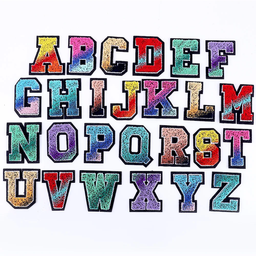 

2024 Cool Gradient Rainbow Color Letter Patches Towel Embroidered Iron Patches DIY Clothing Shoes Hats Personalized Decoration