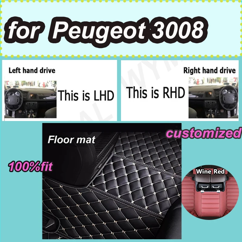

LUXURY Custom Auto Luxury Leather Car Floor Mat For Peugeot 3008 2013 2014 2015 2016 2017 Car Mat Full Set