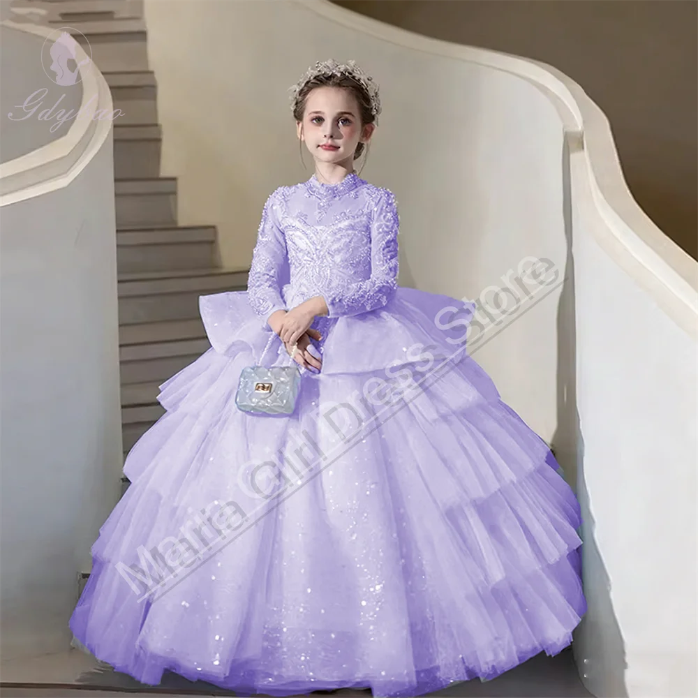 Pink Girls Evening Dress Wedding Kids Party Gown Piano Performance Gown Formal Birthday First Communion Event Photography