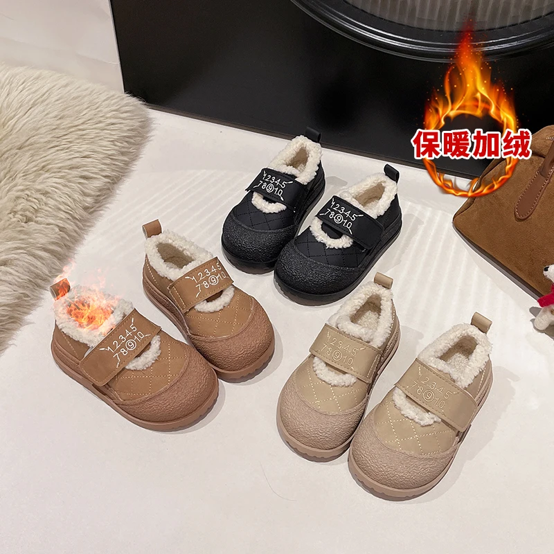 

Детская хлопковая обувь для детей 1–16 лет, утолщенная повседневная обувь цвета хаки с подкладкой для мальчиков и девочек, зимние мягкие нескользящие детские зимние сапоги