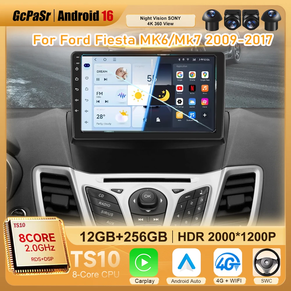 

Автомагнитола Android для Ford Fiesta MK6 MK7 2009-2017, мультимедийный плеер, GPS-навигация, видеомонитор, поддержка CarPlay