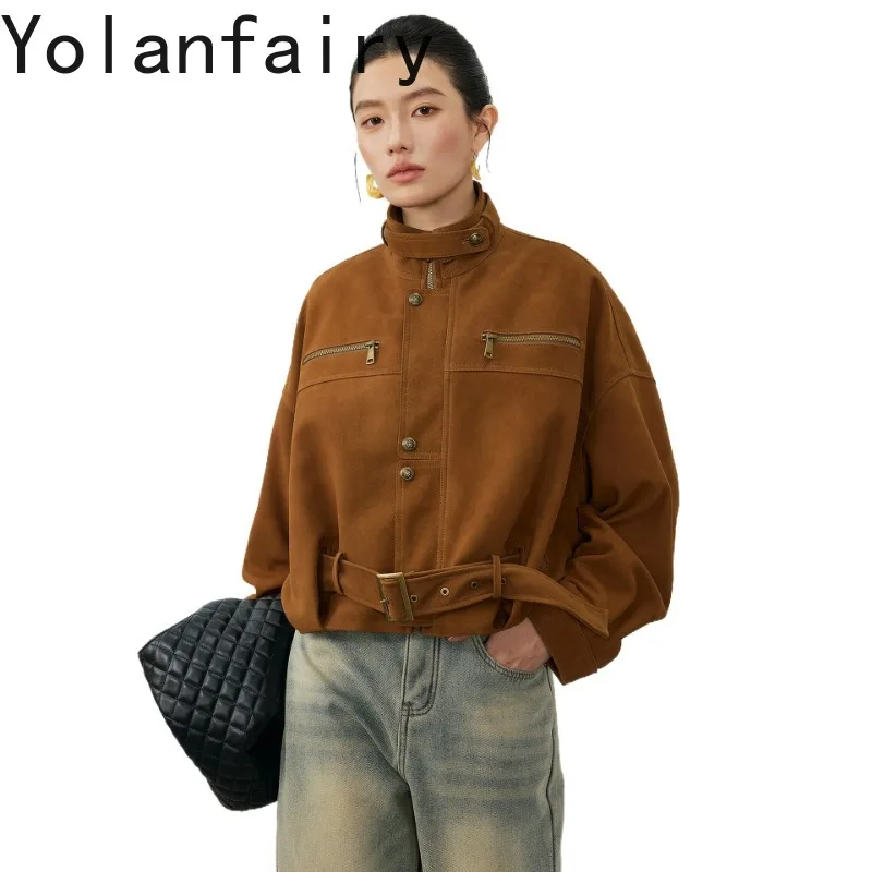 YOLANFAIRY 100% Genuine Leather Jacket Women Fashion Real Sheepskin Leather Coat Women Clothes Spring Autumn Cool Jackets 2026