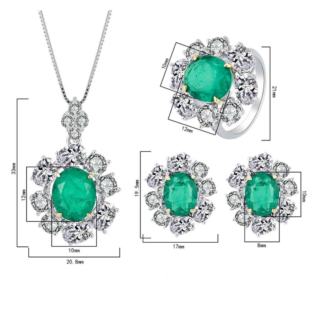 WUIHA 925 Sterling Silver 10*12MM Emerald Sapphire Courndum Ring/Earrings/Pendant/Necklace Anniversary Jewelry Set Drop Shipping