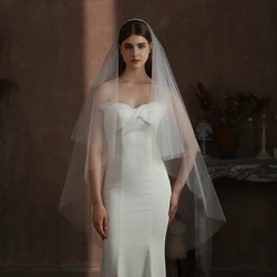 V308 Elegant Wedding Bridal Handmade Veil Two-Layer Soft Tulle Crystal Beading White Long Brides to Be Headdress Veil