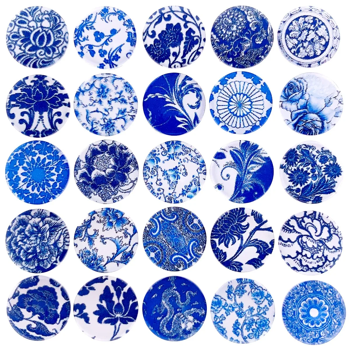 8 10 12 14 16 18 20 25 30mm Random Mixed Style Blue and white Porcelain Round Glass Cabochon Flatback Photo Base k04146