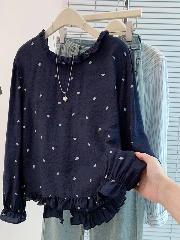 أصيلة الخريف Faion تنوعا جولة Ne irt طويلة Sve Ele المرأة أعلى تصميم الأذن الخشبية عارضة فضفاضة تناسب