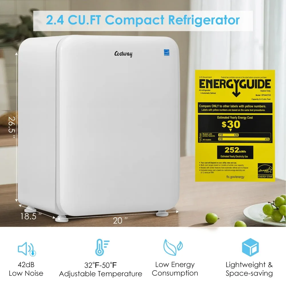 2.4 Cu.Ft. Compact Refrigerator Reversible Door Auto Defrost Mini Fridge
